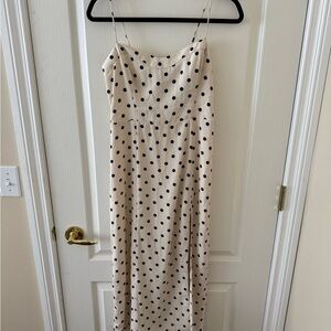 Abercrombie & Fitch | Cream and black polka dot dress with slit size medium